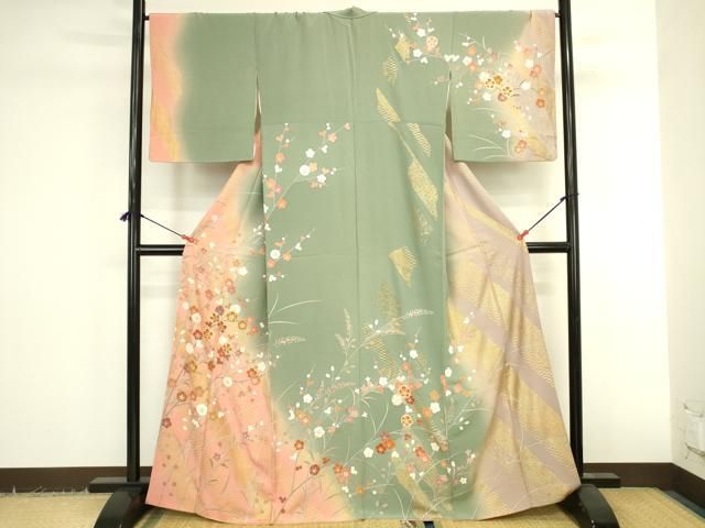平和屋着物●訪問着 作家物 枝梅文 暈し染め 金彩 正絹 逸品 DABK2955op