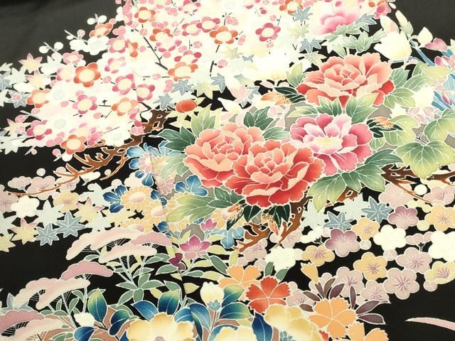 平和屋着物●豪華黒留袖 友禅 作家物 草花 正絹 逸品 DABK2976op