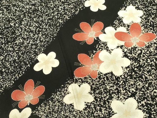 平和屋着物●訪問着 舞花 黒地 たたき染め 鬼しぼ縮緬 高島屋扱い 正絹 逸品 DABK2981op