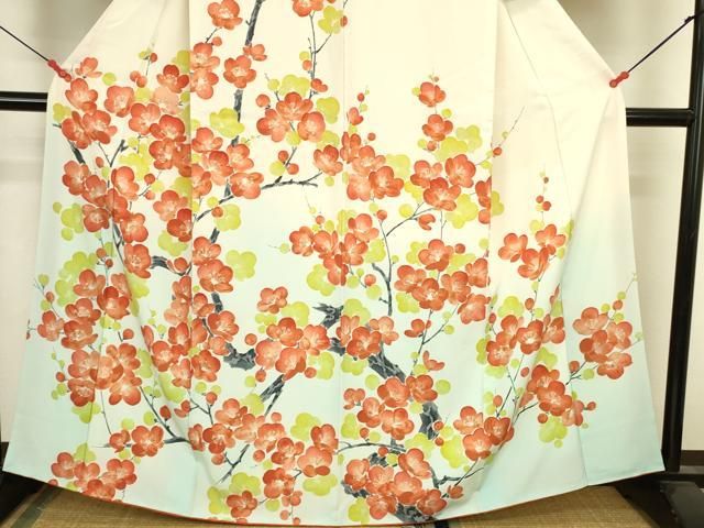 平和屋着物●訪問着 手描き 枝梅 暈し染め 金彩 正絹 逸品 DABK2985op