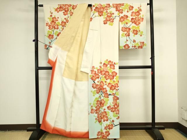 平和屋着物●訪問着 手描き 枝梅 暈し染め 金彩 正絹 逸品 DABK2985op
