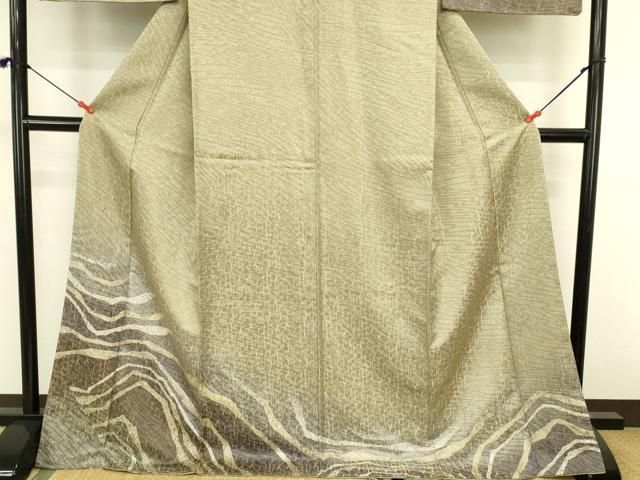 平和屋着物●訪問着 抽象文様 暈し染め 金彩 金通し地 ロング丈 正絹 逸品 未使用 DABK2992op