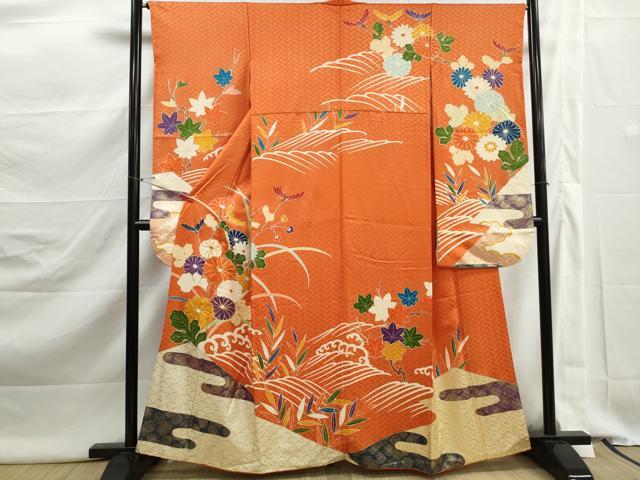 平和屋着物■豪華振袖 駒刺繍 立波草花文 金彩 正絹 逸品 DABK3010qa