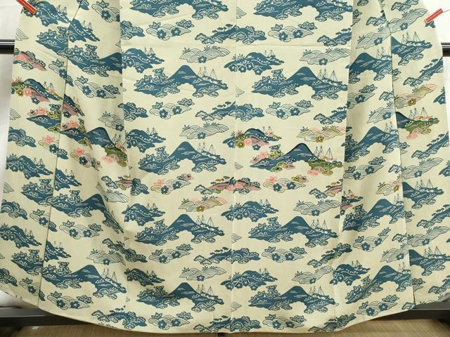 平和屋着物■訪問着 型染め 風景花文 正絹 逸品 DABK3027qa
