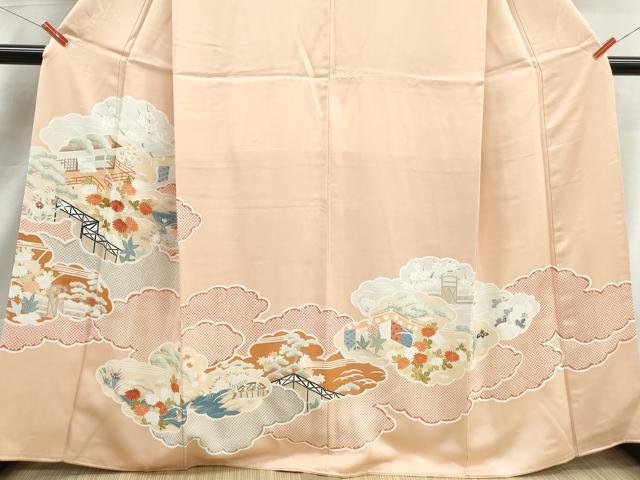平和屋着物■豪華色留袖 刺繍 雲取り風景花文 正絹 逸品 DABK3049qa