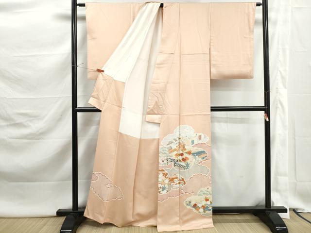 平和屋着物■豪華色留袖 刺繍 雲取り風景花文 正絹 逸品 DABK3049qa