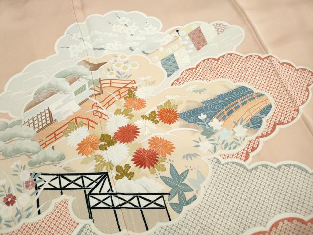 平和屋着物■豪華色留袖 刺繍 雲取り風景花文 正絹 逸品 DABK3049qa