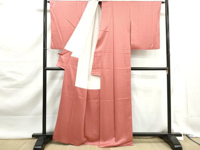 平和屋着物■上質な色無地 青海波地紋 甚三紅色 正絹 逸品 DABK3063qa