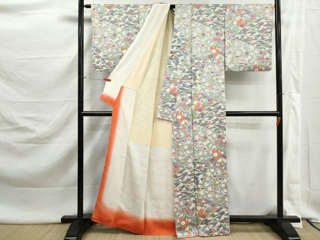 平和屋着物■上質な小紋 絞り 草花文 正絹 逸品 DABK3064qa