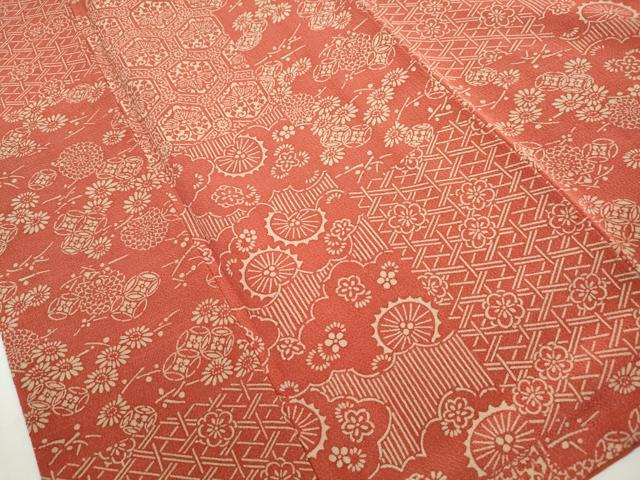 平和屋着物■上質な小紋 型染め 亀甲花文 鬼しぼ縮緬 正絹 逸品 DABK3068qa