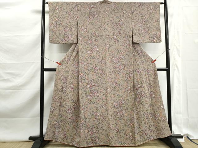 平和屋着物■上質な小紋 草花文 鬼しぼ縮緬 正絹 逸品 DABK3090qa