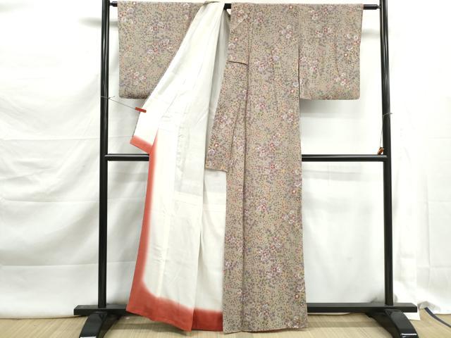 平和屋着物■上質な小紋 草花文 鬼しぼ縮緬 正絹 逸品 DABK3090qa