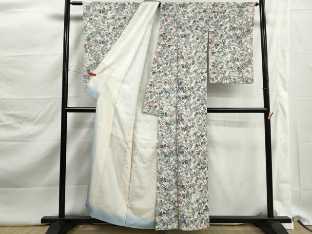 平和屋着物■上質な小紋 型染め 草花文 正絹 逸品 DABK3091qa