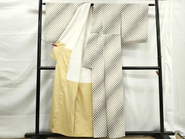 平和屋着物■上質な小紋 抽象斜縞文 金彩 正絹 逸品 DABK3096qa