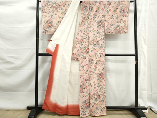 平和屋着物■上質な小紋 花籠文 牡丹 暈し染め 正絹 逸品 未使用 DABK3102qa