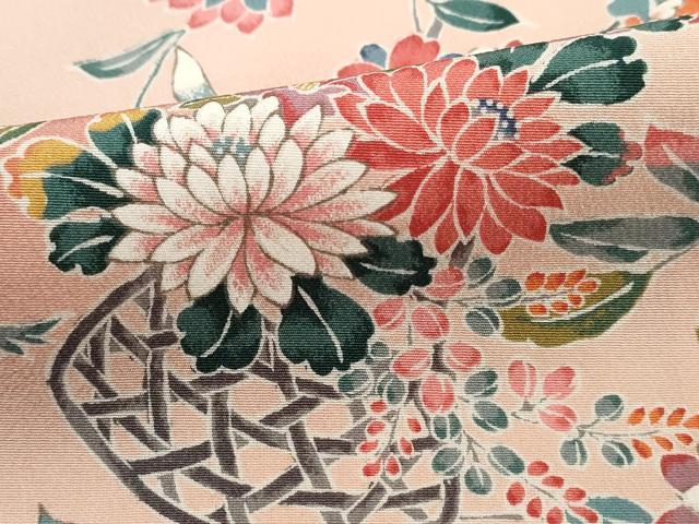 平和屋着物■上質な小紋 花籠文 牡丹 暈し染め 正絹 逸品 未使用 DABK3102qa