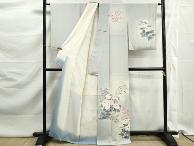 平和屋着物■訪問着 作家物 手描き 草花文 暈し染め 正絹 逸品 DABK3118qa