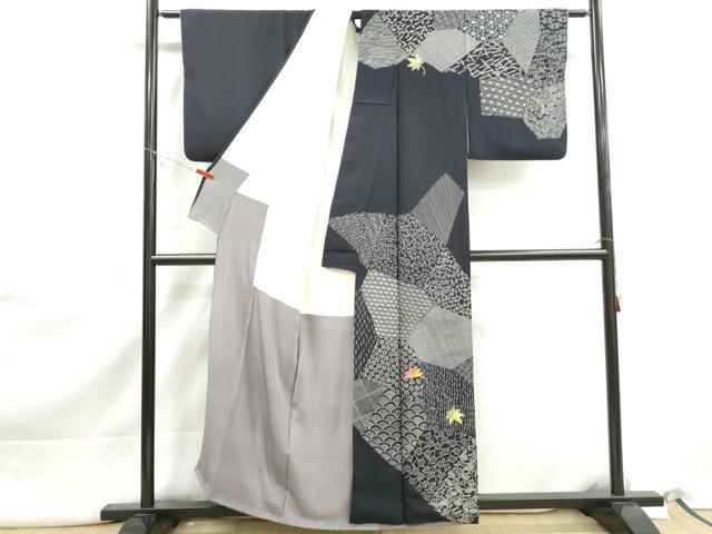平和屋着物■訪問着 刺繍 切嵌吉祥舞楓文 黒地 金糸 正絹 逸品 DABK3122qa