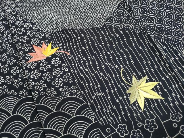 平和屋着物■訪問着 刺繍 切嵌吉祥舞楓文 黒地 金糸 正絹 逸品 DABK3122qa