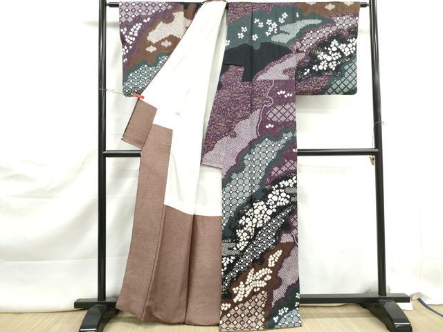 平和屋着物●訪問着 絞り 雪芝花文 金彩 正絹 逸品 DABK3132qa