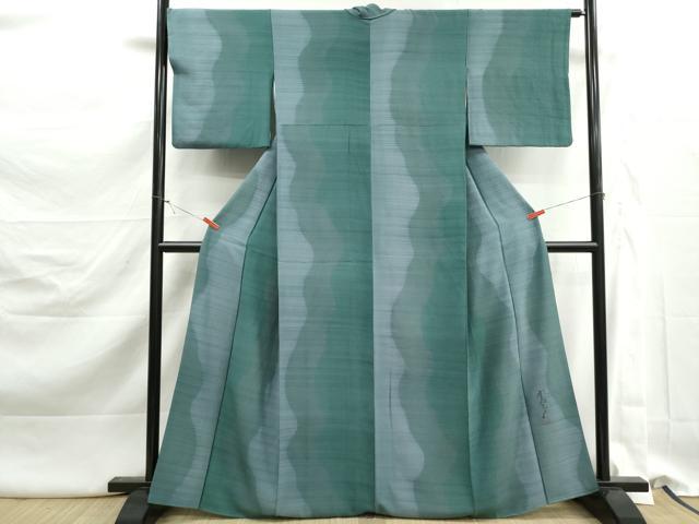 平和屋着物●染色作家 斉藤三才 小紋 間道 鬼しぼ縮緬 正絹 逸品 DABK3133qa