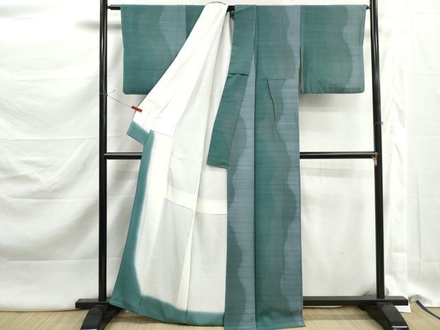 平和屋着物●染色作家 斉藤三才 小紋 間道 鬼しぼ縮緬 正絹 逸品 DABK3133qa
