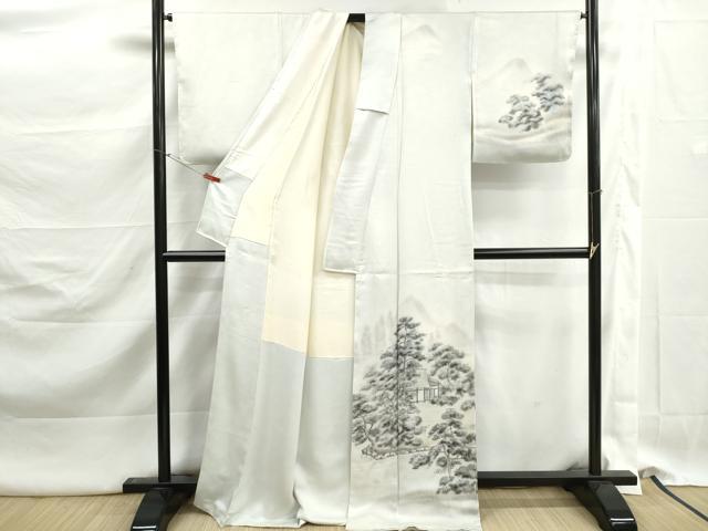 平和屋着物■訪問着 手描き 風景樹林文 暈し染め 正絹 逸品 DABK3137qa