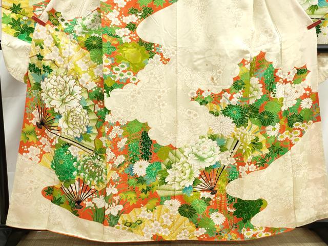 平和屋着物■豪華振袖 駒刺繍 扇面花文 牡丹 金彩 正絹 逸品 DABK3150qa