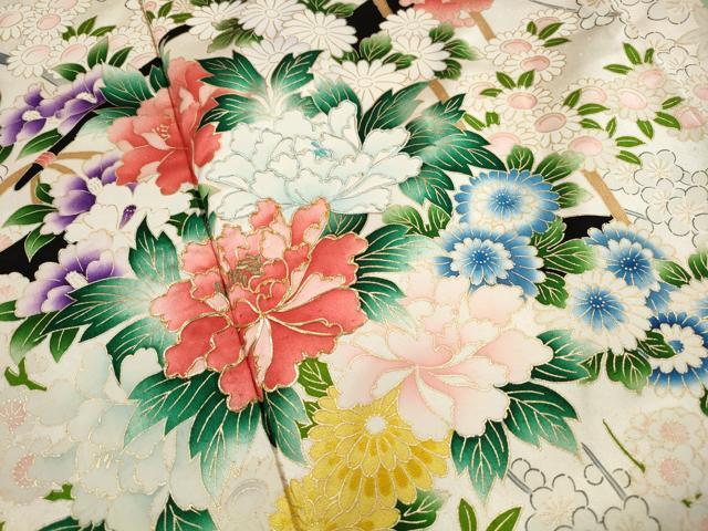 平和屋着物■豪華振袖 駒刺繍 草花文 金彩 正絹 逸品 DABK3161qa