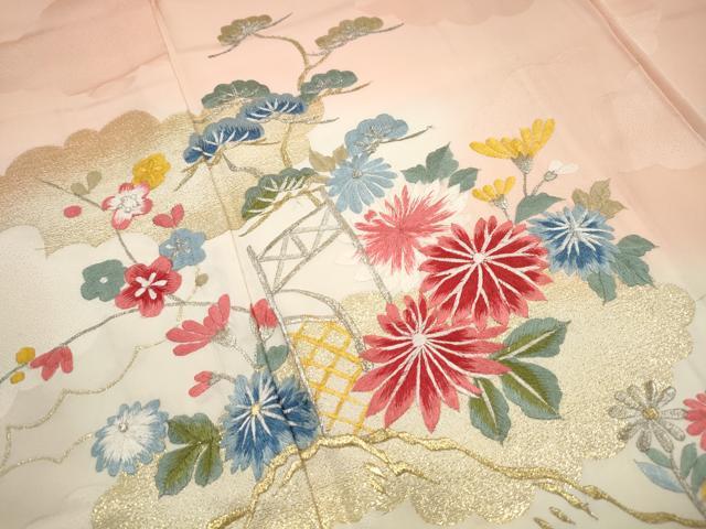 平和屋着物■豪華振袖 総刺繍 流水草花文 暈し染め 金銀糸 正絹 逸品 DABK3167qa