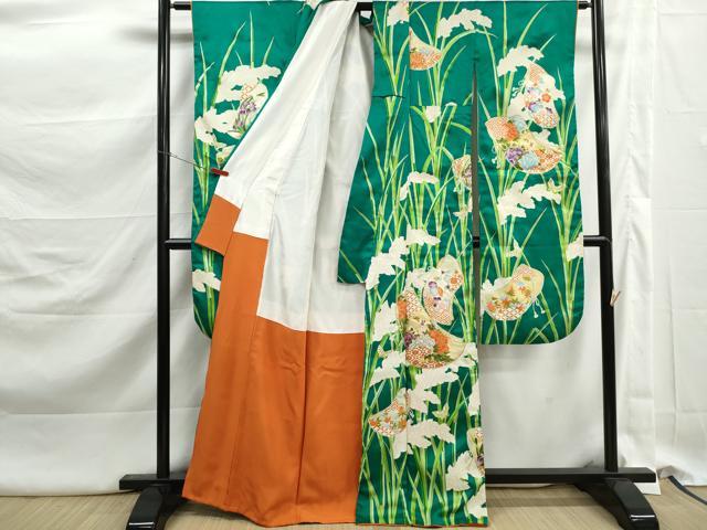 平和屋着物■豪華振袖 駒刺繍 草花文 金彩 正絹 逸品 DABK3175qa