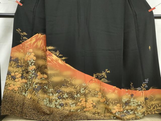 平和屋着物■豪華黒留袖 作家物 風景花文 暈し染め 金彩 正絹 逸品 DABK3185qa