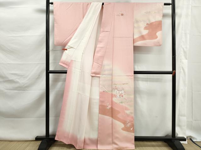 平和屋着物■訪問着 刺繍 貝桶花文 暈し染め 金銀彩 正絹 逸品 DABK3193qa