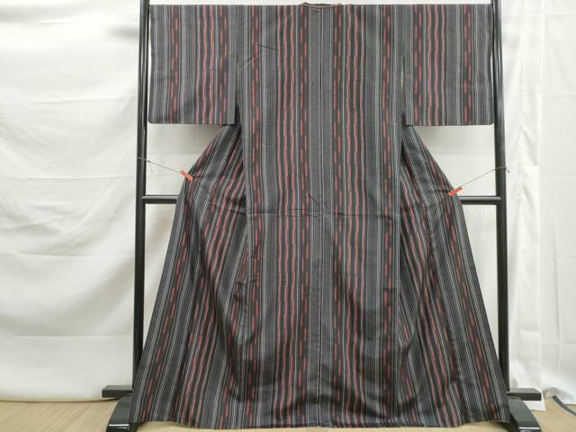 平和屋着物■上質な紬 間道 黒地 正絹 逸品 DABK3204qa