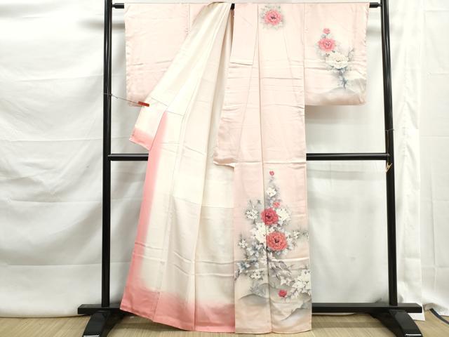 平和屋着物■訪問着 花鳥文 牡丹 暈し染め 正絹 逸品 DABK3213qa
