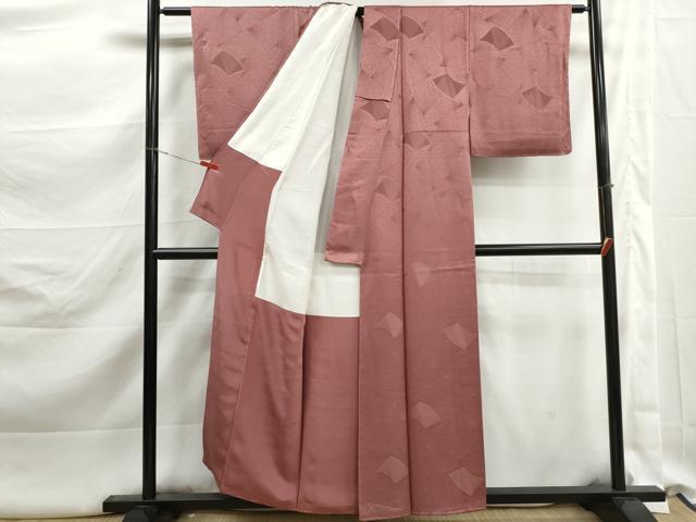 平和屋着物■上質な色無地 地紙地紋 蘇芳香色 正絹 逸品 未使用 DABK3217qa