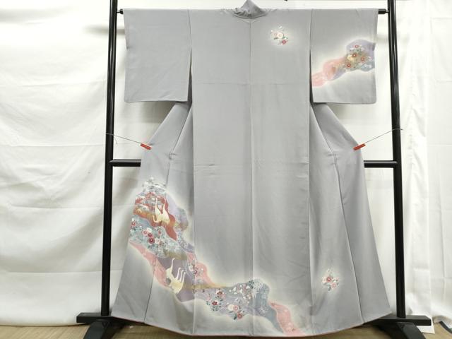 平和屋着物■上質な小紋 道長風景花文 白鷺 暈し染め 金彩 正絹 逸品 DABK3229qa