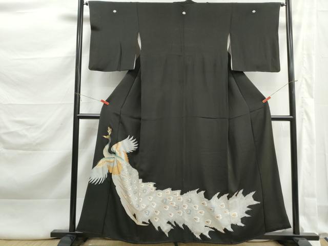 平和屋着物■豪華黒留袖 刺繍 孔雀文 金銀彩 正絹 逸品 DABK3251qa