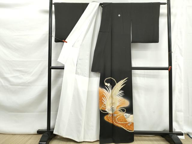 平和屋着物■豪華黒留袖 刺繍 花鳥文 暈し染め 金彩 正絹 逸品 DABK3285qa