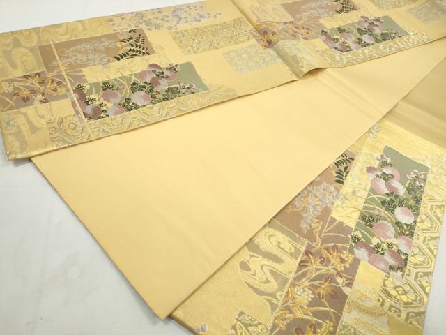 平和屋着物◎六通柄袋帯 唐織 短冊花文 光悦うたひ本 金銀糸 正絹 逸品 DABK3363qa