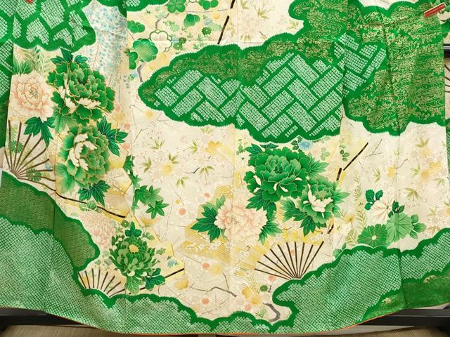 平和屋着物■豪華振袖 駒刺繍 絞り 雲取り扇面花文 牡丹 金彩 正絹 逸品 DABK3421qa