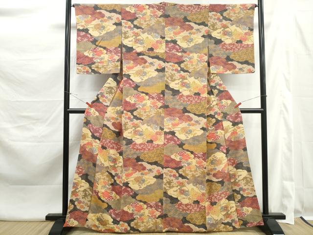 平和屋着物■上質な小紋 雲取り花文 正絹 逸品 DABK3439qa