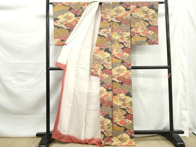 平和屋着物■上質な小紋 雲取り花文 正絹 逸品 DABK3439qa