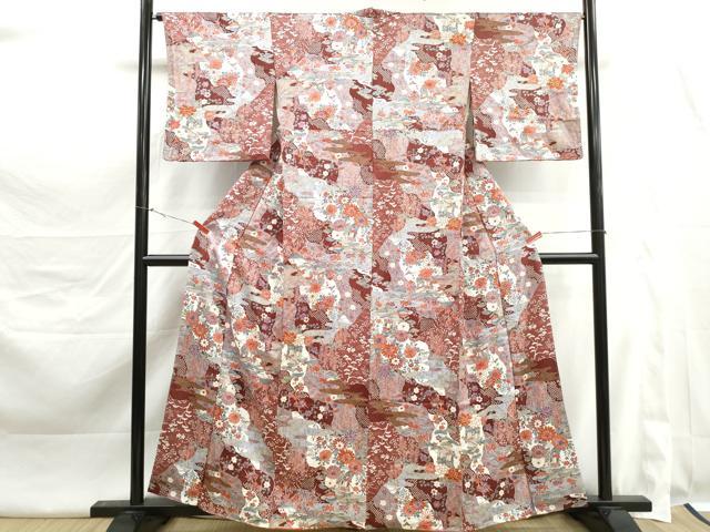 平和屋着物■上質な小紋 風景花松文 松竹梅 金彩 正絹 逸品 未使用 DABK3446qa