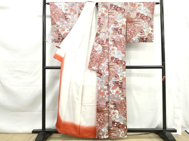 平和屋着物■上質な小紋 風景花松文 松竹梅 金彩 正絹 逸品 未使用 DABK3446qa