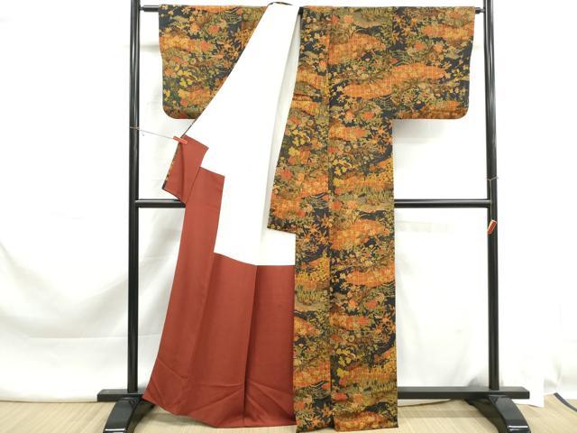 平和屋着物■上質な小紋 鴛鴦花文 鬼しぼ縮緬 正絹 逸品 DABK3456qa