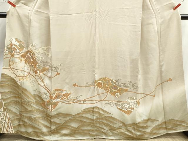 平和屋着物■豪華色留袖 駒刺繍 誰が袖花文 立波 金彩 正絹 逸品 DABK3460qa
