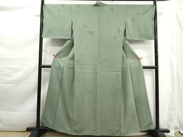 平和屋着物■上質な小紋 風景花地紋 山葵色 正絹 逸品 未使用 DABK3469qa