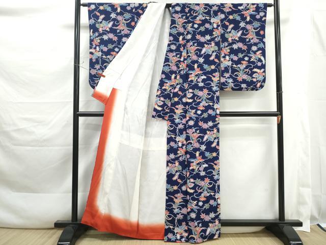 平和屋着物■上質な小紋 型染め 草花文 正絹 逸品 DABK3483qa