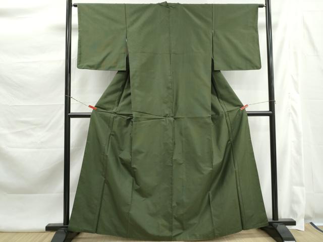 平和屋着物■本場縞大島紬 老竹色 正絹 逸品 DABK3511qa